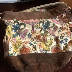 Fossil Brown and Cream Floral Shoulder Bag